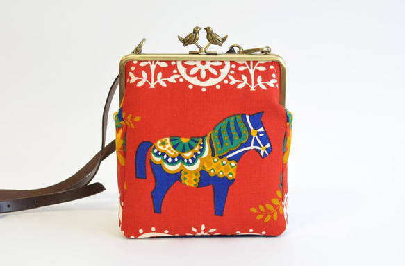 Mini shoulder bag - Vintage Scandi Dala horse - red [697] 第2張的照片