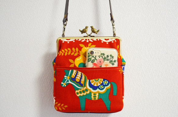 Mini shoulder bag - Vintage Scandi Dala horse - red [697] 第7張的照片