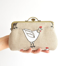 Small linen cosmetic pouch - white and black roosters [226] 第1張的照片