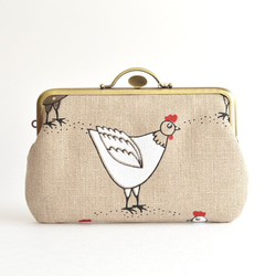 Small linen cosmetic pouch - white and black roosters [226] 第2張的照片