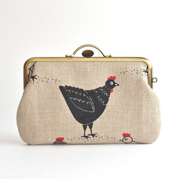 Small linen cosmetic pouch - white and black roosters [226] 第3張的照片