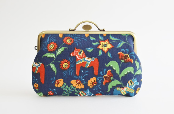 Small cosmetic pouch - Scadinavian dala horses in navy[704] 第1張的照片