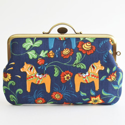 Small cosmetic pouch - Scadinavian dala horses in navy[704] 第2張的照片