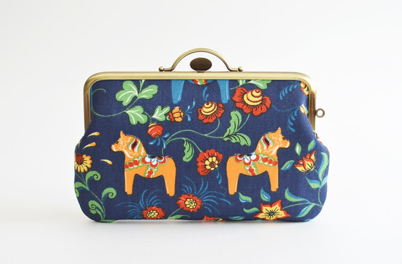 Small cosmetic pouch - Scadinavian dala horses in navy[704] 第2張的照片