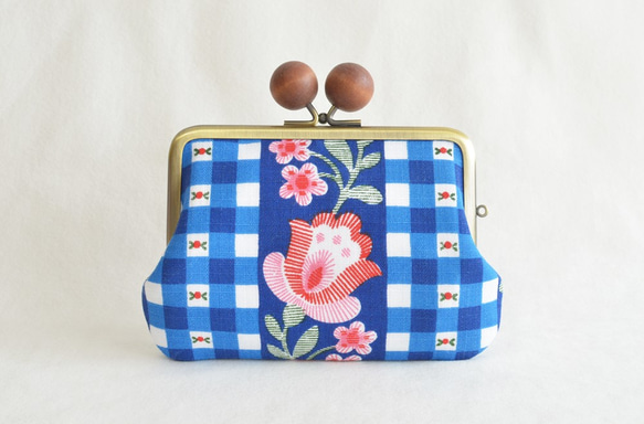 Double clasp/frame purse - Vintage retro floral -blue- [573] 第2張的照片