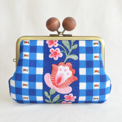 Double clasp/frame purse - Vintage retro floral -blue- [573] 第1張的照片