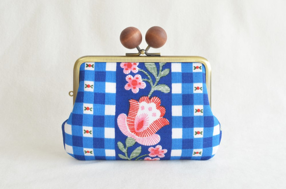 Double clasp/frame purse - Vintage retro floral -blue- [573] 第1張的照片