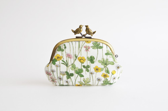 Liberty floral frame coin purse with birds - Linen [923] 第2張的照片