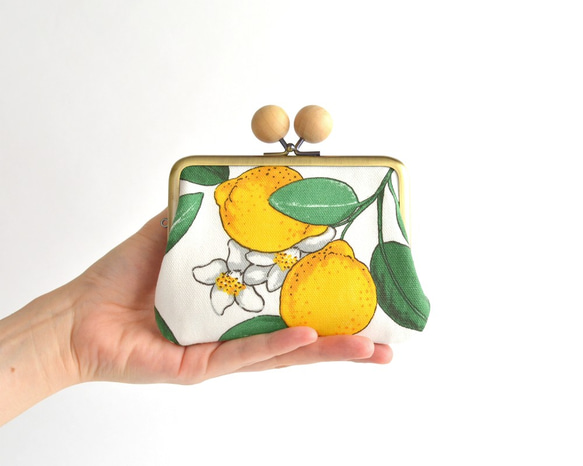 Double clasp/frame purse - Lemon - Swedish fabric [811] 第1張的照片