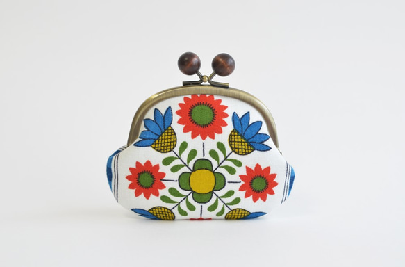 {花卉口金包} Vintage scandi floral purse with wooden balls[691] 第1張的照片