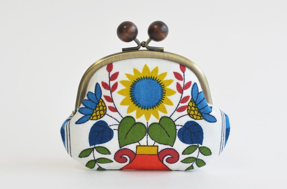 {花卉口金包} Vintage scandi floral purse with wooden balls[691] 第2張的照片