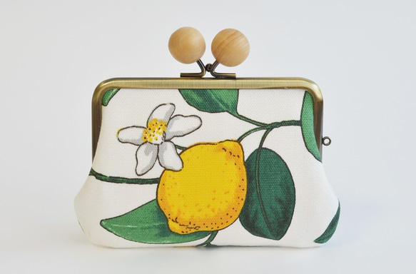 Double clasp/frame purse - lemon - Swedish fabric [693] 第2張的照片