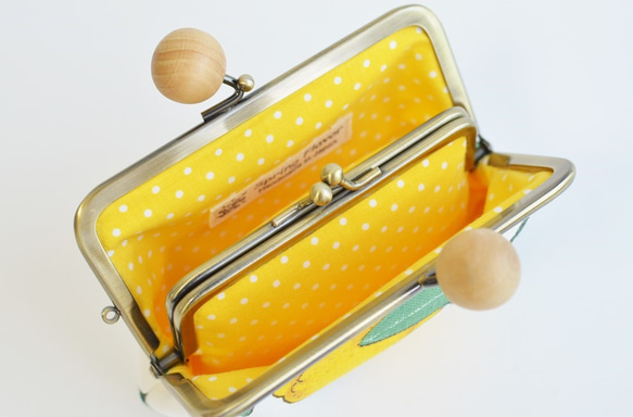 Double clasp/frame purse - lemon - Swedish fabric [693] 第4張的照片