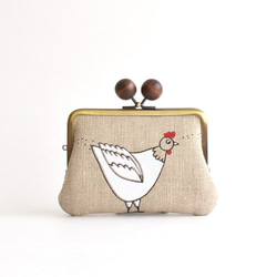 Double clasp/frame purse - Rooster - Linen [216] 第2張的照片