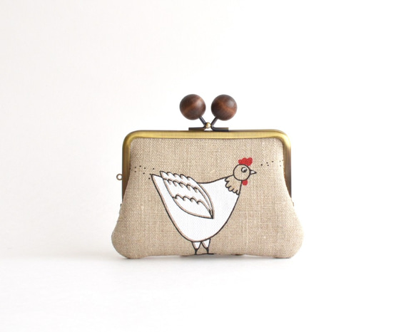 Double clasp/frame purse - Rooster - Linen [216] 第2張的照片