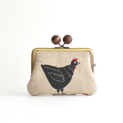 Double clasp/frame purse - Rooster - Linen [216] 第3張的照片