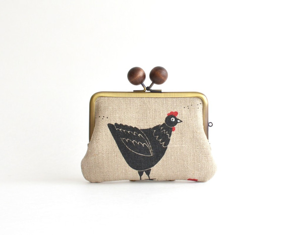 Double clasp/frame purse - Rooster - Linen [216] 第3張的照片