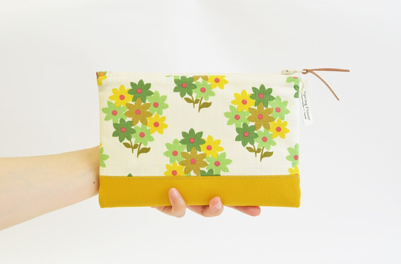 Retro floral fabric zipper pouch with cotton - yellow [013] 第1張的照片