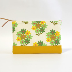 Retro floral fabric zipper pouch with cotton - yellow [013] 第2張的照片