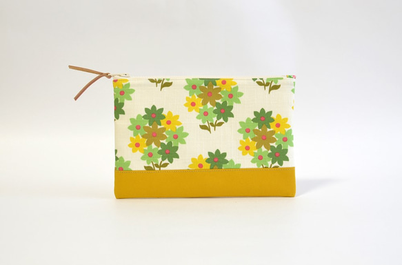 Retro floral fabric zipper pouch with cotton - yellow [013] 第2張的照片