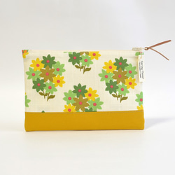 Retro floral fabric zipper pouch with cotton - yellow [013] 第3張的照片