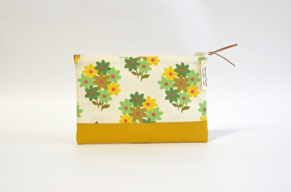 Retro floral fabric zipper pouch with cotton - yellow [013] 第3張的照片