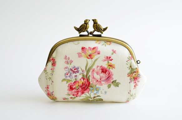 Shabby chic floral frame coin purse with birds [723] 第2張的照片