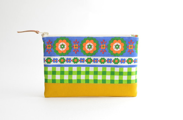 Zipper pouch|vintage|retro scandi floral|green & yellow[738] 第2張的照片