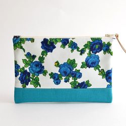 Vintage blue roses fabric zipper pouch with turquoise[732] 第1張的照片