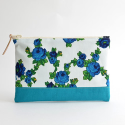 Vintage blue roses fabric zipper pouch with turquoise[732] 第2張的照片