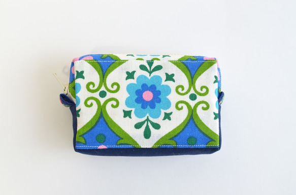 Vintage folk floral mini zipper pouch - blue -[798] 第2張的照片