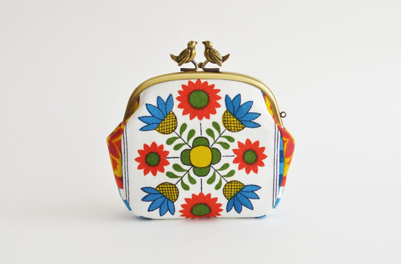 {花卉口金包} Vintage scandi folk floral kiss lock pouch [890] 第2張的照片