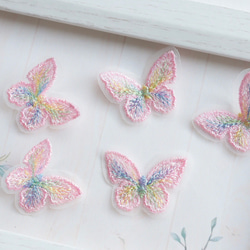 8個★刺繍蝶々　蝶々素材　蝶々パーツ　ピンクレインボー 10枚目の画像