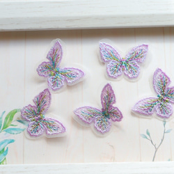 8個★刺繍蝶々　蝶々素材　蝶々パーツ　パープルレインボー 9枚目の画像