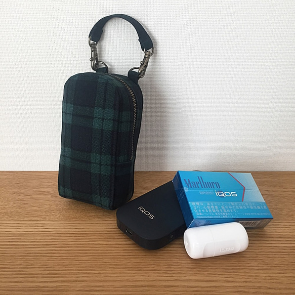 受注生産品★チェック柄【ストラップ付きポーチ・IQOS アイコス専用ケース】コスメポーチ アイコスケース たばこケース 3枚目の画像