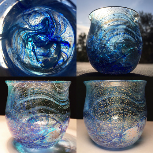 麻炭ガラス／練り込みマーブル酒盃『地球』桐箱入り おちょこ・ぐい呑