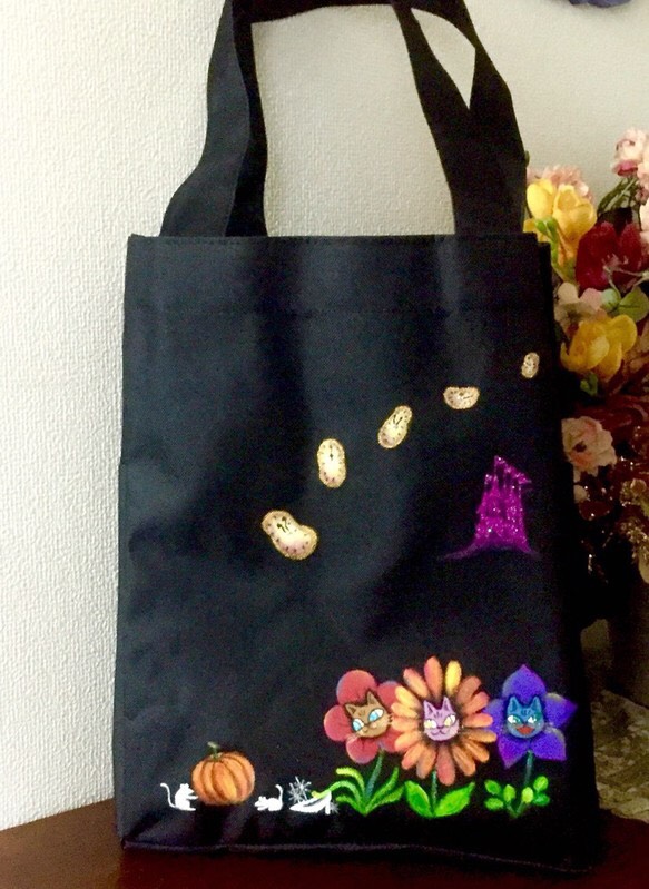 夢夜猫、手描きトートバッグ「シンデレラ編」