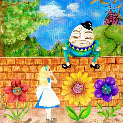 アートパネル「アリスとハンプティダンプティ」(送料無料、原画の1点