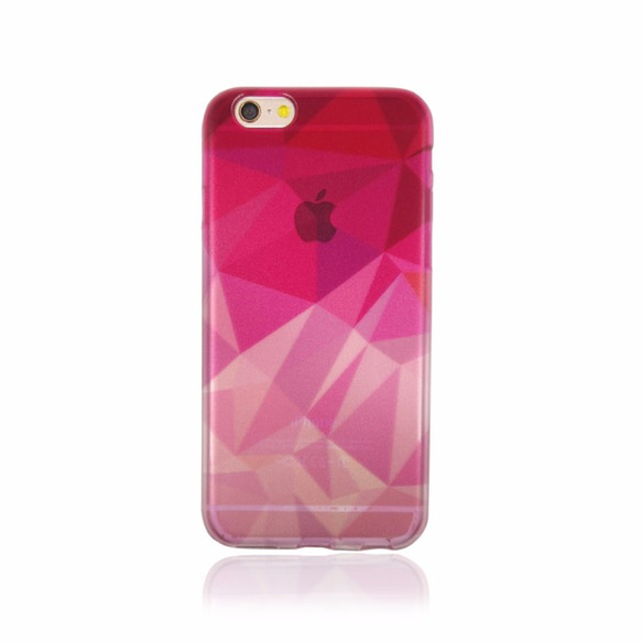 iPhone6/6s クリアソフトケース 幾何学柄 ピンク マット調 1枚目の画像