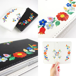 [IPhone·智能手機對應每個模型]可愛刺繡風格的花卉新鮮春季和夏季設計的筆記本型外殼 第3張的照片