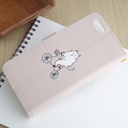 シュール猫柄　手帳型iphoneケース　ちょっとそこまで猫　ベージュ×ブラウン 3枚目の画像