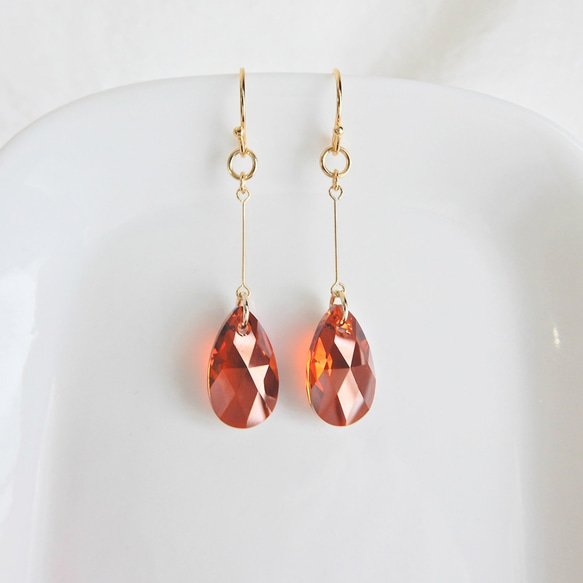 稀有紅岩漿 | 水滴形優質水晶耳環（耳環）橘紅琉璃紅棕和服浴衣 第2張的照片