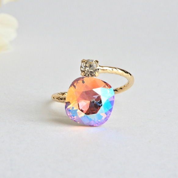 僅剩少量 [10mm] 淺玫瑰色閃光 | 方形叉環，配以高品質水晶寶石 | 極光粉燕子 第4張的照片