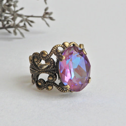 只剩下幾件 - 勃根地喜悅 | 美麗的大水晶戒指 | 橢圓形紫紅紫哥德式幻想 第1張的照片