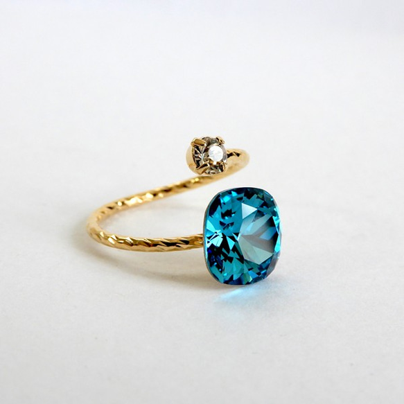 【10mm】綠松石藍|方形高品質水晶民間戒指|靛藍玻璃 第2張的照片