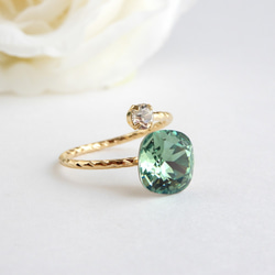 【10mm】Erinite綠色|方形高品質水晶民間戒指|綠色 第3張的照片