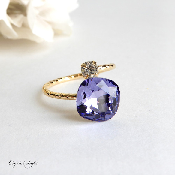 【10mm】坦桑石紫|方形優質水晶民間戒指|藍紫羅蘭 第1張的照片