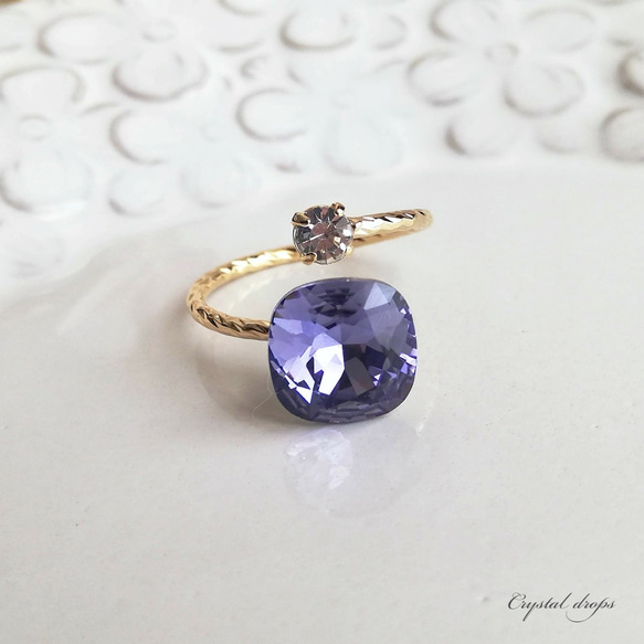 【10mm】坦桑石紫|方形優質水晶民間戒指|藍紫羅蘭 第4張的照片
