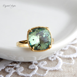 埃里尼特綠｜門丸方形切割高品質水晶戒指｜綠玻璃 第1張的照片