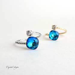 [8毫米] 稀有！百慕達藍|方形優質水晶民間戒指|藍玻璃 第1張的照片